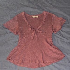 Women's Ribbed V-Neck Top in Pink